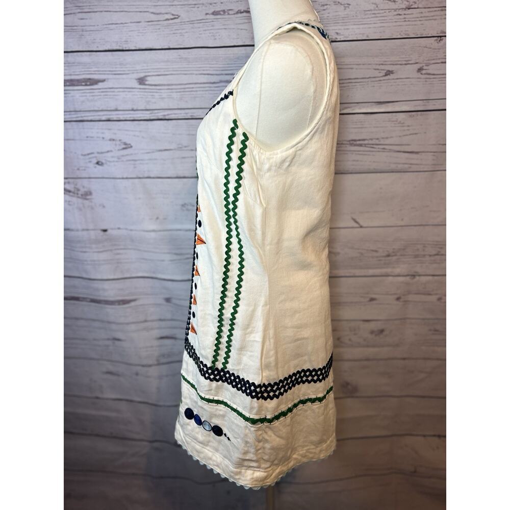 Anthropologie Linen Shift Dress Size 4 Embroidered Geometric Floral Sleeveless - Picture 3 of 6
